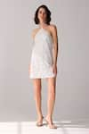 Buy_Verb by Pallavi Singhee_Ivory Cotton Hand Embroidery Floral Halter Neck Dress _at_Aza_Fashions