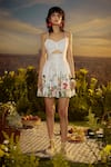 Buy_Nirmooha_White Denim Printed Botanical Sweetheart Harmonic Bloom Short Dress _at_Aza_Fashions