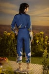 Shop_Nirmooha_Blue Denim Printed Botanical Collared Floral Fusion Shirt With Pant _at_Aza_Fashions