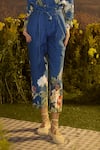 Nirmooha_Blue Denim Printed Botanical Collared Floral Fusion Shirt With Pant _Online_at_Aza_Fashions