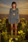 Buy_Nirmooha_Blue Denim Printed Stripe Notched Lapel Urban Jacket _at_Aza_Fashions