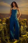 Buy_Nirmooha_Blue Denim Embroidered Applique Off-shoulder Polished Poise Corset With Pant _at_Aza_Fashions