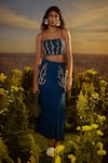 Buy_Nirmooha_Blue Jute Cotton Embroidered Sequin Square Effortless Edge Bralette With Skirt _at_Aza_Fashions