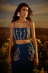 Nirmooha_Blue Jute Cotton Embroidered Sequin Square Effortless Edge Bralette With Skirt _Online_at_Aza_Fashions