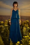 Buy_Nirmooha_Blue Debino Cotton Plain V-neck Versatile Vogue Layered Dress _at_Aza_Fashions