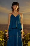 Nirmooha_Blue Debino Cotton Plain V-neck Versatile Vogue Layered Dress _Online_at_Aza_Fashions