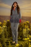 Buy_Nirmooha_Blue Denim Embroidered Stripped Collar Opulent Odyssey Shirt With Pant _at_Aza_Fashions