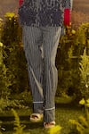 Nirmooha_Blue Denim Embroidered Stripped Collar Opulent Odyssey Shirt With Pant _Online_at_Aza_Fashions