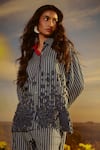 Buy_Nirmooha_Blue Denim Embroidered Stripped Collar Opulent Odyssey Shirt With Pant _Online_at_Aza_Fashions