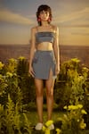 Buy_Nirmooha_Blue Denim Embroidered Stripped Square Modern Maverick Bralette With Skirt _at_Aza_Fashions