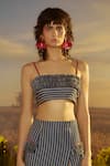 Nirmooha_Blue Denim Embroidered Stripped Square Modern Maverick Bralette With Skirt _Online_at_Aza_Fashions