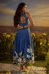 Shop_Nirmooha_Blue Denim Printed Floral Blunt-v Harmonious Duo Dress _at_Aza_Fashions