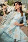 Sozenkari_Blue Pure Silk Chanderi Hand Embroidered Gota Floral Anarkali Sharara Set _Online_at_Aza_Fashions