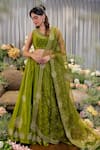 Buy_Sozenkari_Green Pure Silk Chanderi Hand Embroidered Aari V Geometric Floral Lehenga Set _at_Aza_Fashions