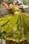 Buy_Sozenkari_Green Pure Silk Chanderi Hand Embroidered Aari V Geometric Floral Lehenga Set _Online_at_Aza_Fashions