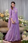 Buy_Sozenkari_Purple Pure Woven Jacquard Tissue Hand Embroidered Floral Kurta Lehenga Set _at_Aza_Fashions