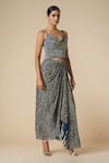 Buy_Gulabo By Abu Sandeep_Blue Modal, Satin Embroidery Bandhani Print Draped Skirt _at_Aza_Fashions