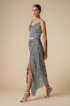 Gulabo By Abu Sandeep_Blue Modal, Satin Embroidery Bandhani Print Draped Skirt _Online_at_Aza_Fashions