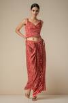 Buy_Gulabo By Abu Sandeep_Red Modal Satin Printed Bandhani Front Slit Skirt _at_Aza_Fashions