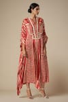 Gulabo By Abu Sandeep_Red Modal Satin Printed Bandhani Notched Leheriya Asymmetric Kaftan _Online_at_Aza_Fashions