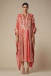 Buy_Gulabo By Abu Sandeep_Red Modal Satin Printed Bandhani Notched Leheriya Asymmetric Kaftan _Online_at_Aza_Fashions