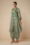 Buy_Gulabo By Abu Sandeep_Green Modal Satin Printed Bandhani Collared Asymmetric Kurta _at_Aza_Fashions