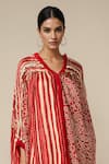 Gulabo By Abu Sandeep_Red Modal Satin Printed Bandhani Collared Asymmetric Shirt _Online_at_Aza_Fashions