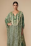 Gulabo By Abu Sandeep_Green Modal, Satin Embroidery Bandhani Print Shell Embellished Kaftan Tunic _Online_at_Aza_Fashions