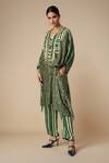 Gulabo By Abu Sandeep_Green Modal, Satin Embroidery Bandhani Print Shell Embellished Kaftan Tunic _at_Aza_Fashions