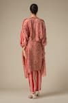 Shop_Gulabo By Abu Sandeep_Red Modal Satin Print Bandhej V Neck Shell Embellished Kaftan Tunic _at_Aza_Fashions