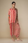 Buy_Gulabo by Abu Sandeep_Red Modal Satin Print Bandhej And Ghungroo Embellished Shirt With Harem Pant _at_Aza_Fashions