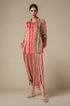 Gulabo by Abu Sandeep_Red Modal Satin Print Bandhej And Ghungroo Embellished Shirt With Harem Pant _Online_at_Aza_Fashions