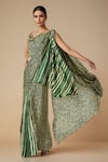 Buy_Gulabo by Abu Sandeep_Green Modal Satin Print Bandhani Bloom Bandhej Pre-draped Saree _at_Aza_Fashions