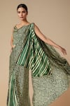 Gulabo by Abu Sandeep_Green Modal Satin Print Bandhani Bloom Bandhej Pre-draped Saree _Online_at_Aza_Fashions