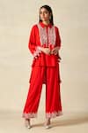 Shop_Gulabo By Abu Sandeep_Red Rayon Tassels, Embroidery Collared Geometric Shirt With Pant _Online_at_Aza_Fashions