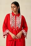 Gulabo By Abu Sandeep_Red Rayon Tassels, Embroidery Collared Geometric Shirt With Pant _at_Aza_Fashions
