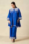 Buy_Gulabo By Abu Sandeep_Blue Rayon Tassels, Embroidery Collared Geometric Yoke Tunic With Pant _at_Aza_Fashions
