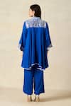 Shop_Gulabo By Abu Sandeep_Blue Rayon Tassels, Embroidery Collared Geometric Yoke Tunic With Pant _at_Aza_Fashions