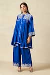 Gulabo By Abu Sandeep_Blue Rayon Tassels, Embroidery Collared Geometric Yoke Tunic With Pant _Online_at_Aza_Fashions