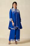 Buy_Gulabo By Abu Sandeep_Blue Rayon Tassels, Embroidery Collared Geometric Yoke Tunic With Pant _Online_at_Aza_Fashions