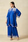 Shop_Gulabo By Abu Sandeep_Blue Rayon Tassels, Embroidery Collared Geometric Yoke Tunic With Pant _Online_at_Aza_Fashions