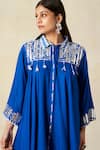 Gulabo By Abu Sandeep_Blue Rayon Tassels, Embroidery Collared Geometric Yoke Tunic With Pant _at_Aza_Fashions