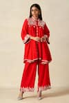 Buy_Gulabo By Abu Sandeep_Red Rayon Tassels, Embroidery Collared Geometric Tunic With Pant _at_Aza_Fashions