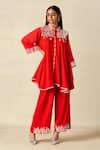Buy_Gulabo By Abu Sandeep_Red Rayon Tassels, Embroidery Collared Geometric Tunic With Pant _Online_at_Aza_Fashions