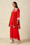 Shop_Gulabo By Abu Sandeep_Red Rayon Tassels, Embroidery Collared Geometric Tunic With Pant _Online_at_Aza_Fashions