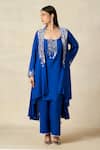 Buy_Gulabo By Abu Sandeep_Blue Rayon Embroidery, Metallic Thread Scoop Neck Applique Coat With Tunic _at_Aza_Fashions