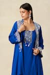 Shop_Gulabo By Abu Sandeep_Blue Rayon Embroidery, Metallic Thread Scoop Neck Applique Coat With Tunic _Online_at_Aza_Fashions