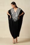 Buy_Gulabo By Abu Sandeep_Black Rayon Embroidered Metallic Applique V-neck Geometric Pattern Kaftan _at_Aza_Fashions