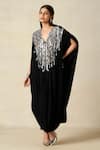 Gulabo By Abu Sandeep_Black Rayon Embroidered Metallic Applique V-neck Geometric Pattern Kaftan _Online_at_Aza_Fashions