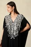 Shop_Gulabo By Abu Sandeep_Black Rayon Embroidered Metallic Applique V-neck Geometric Pattern Kaftan _Online_at_Aza_Fashions